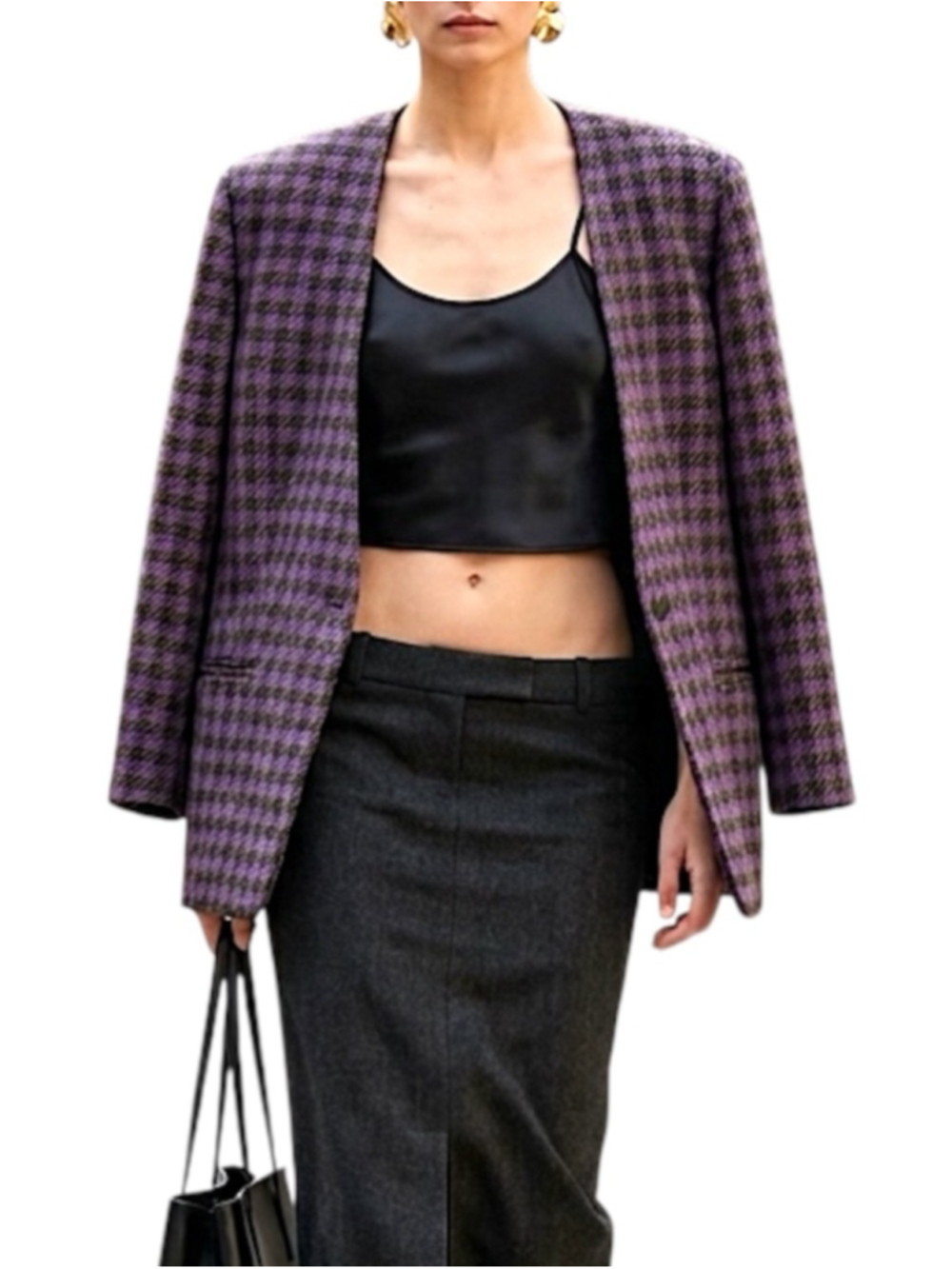 VTG 80s 90s pure wool purple olive houndstooth boxy oversized power blazer 14